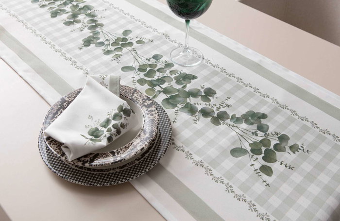 Hermia Corredor 130 Verde y Blanco de Algodón 50x130 cm
